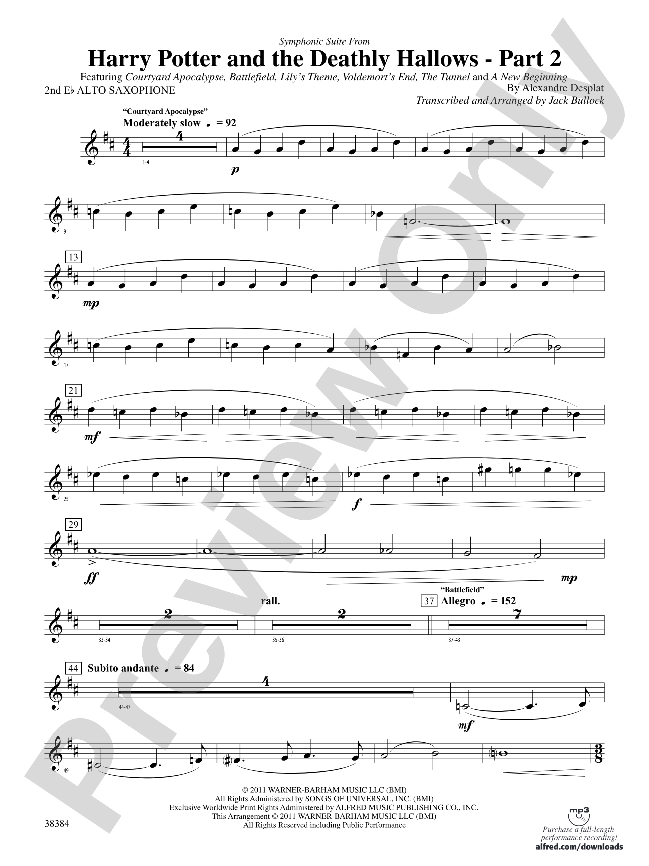 Harry Potter and the Deathly Hallows, Part 2, Symphonic Suite from: 2nd E-flat Alto Saxophone