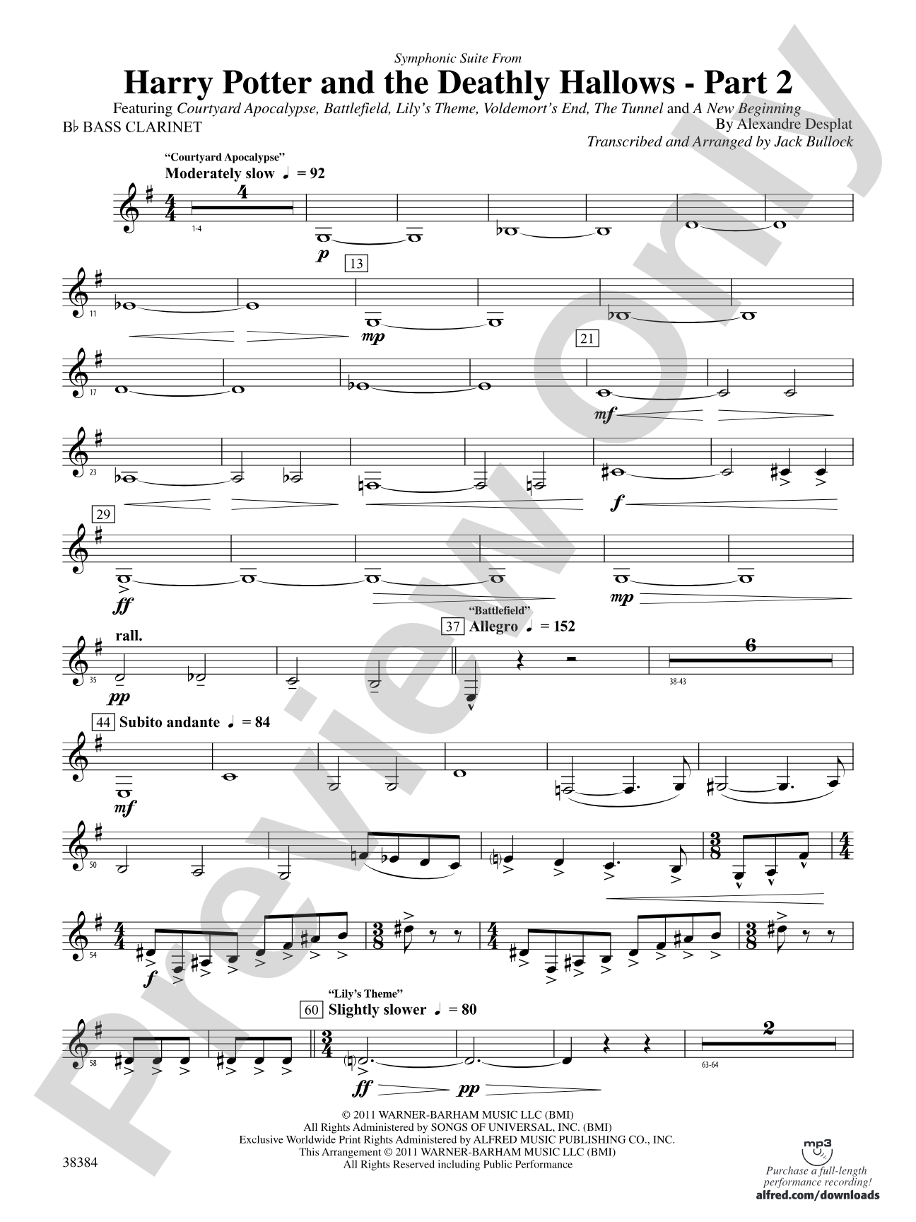 Harry Potter and the Deathly Hallows, Part 2, Symphonic Suite from: B-flat Bass Clarinet