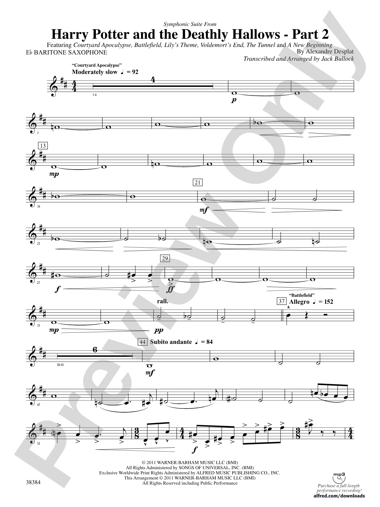 Harry Potter and the Deathly Hallows, Part 2, Symphonic Suite from: E-flat Baritone Saxophone
