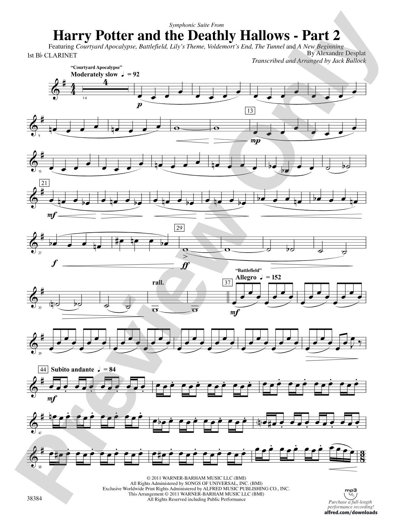 Harry Potter and the Deathly Hallows, Part 2, Symphonic Suite from: 1st B-flat Clarinet