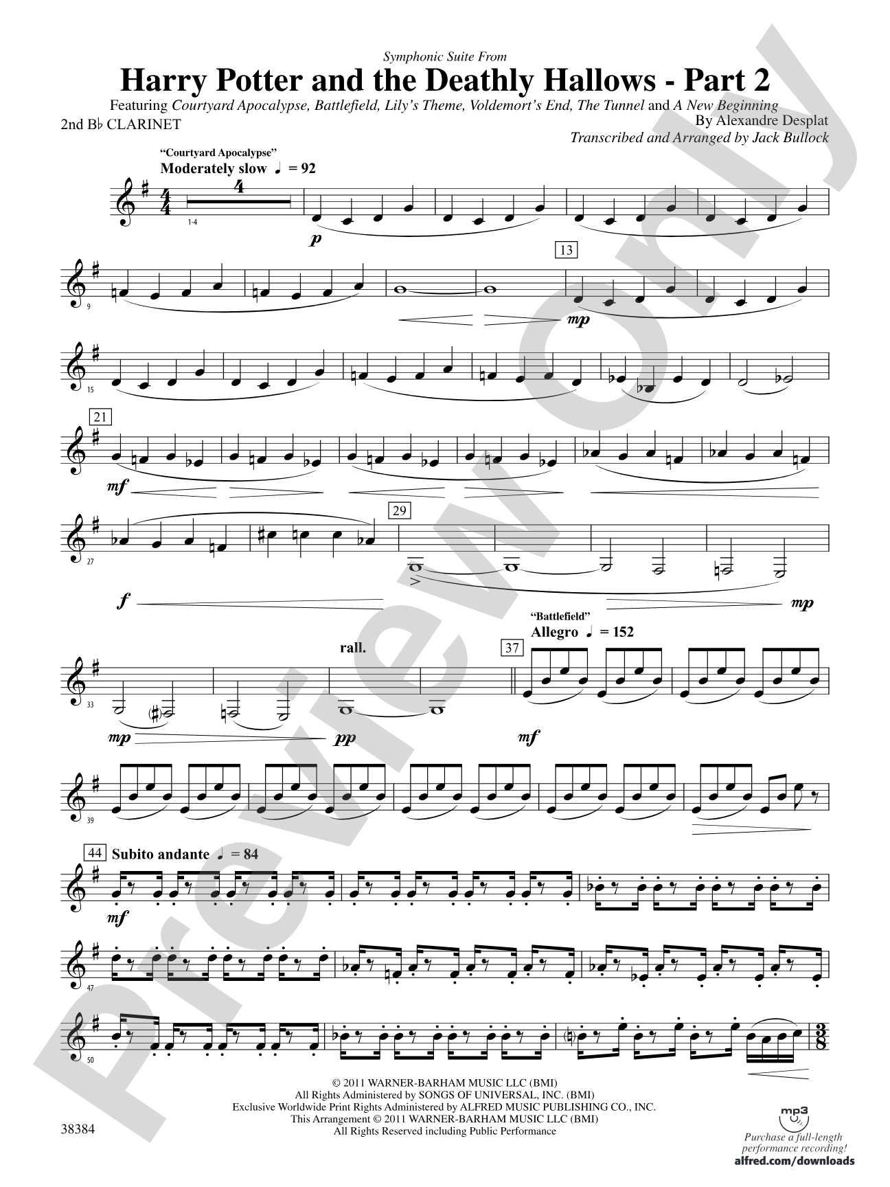 Harry Potter and the Deathly Hallows, Part 2, Symphonic Suite from: 2nd B-flat Clarinet