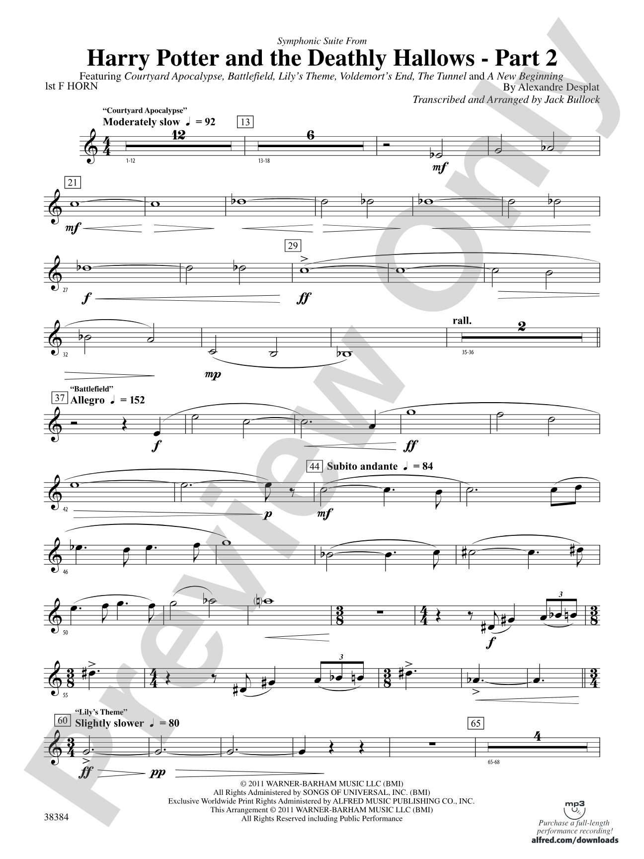 Harry Potter and the Deathly Hallows, Part 2, Symphonic Suite from: 1st F Horn