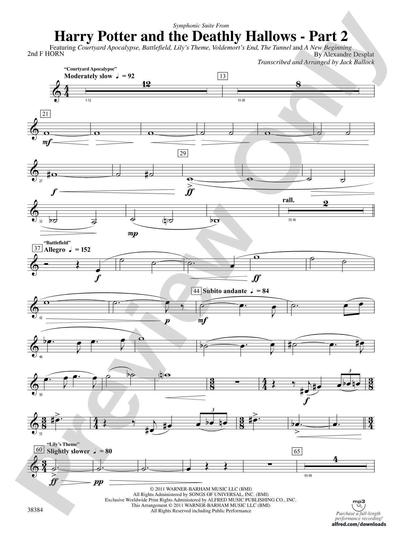 Harry Potter and the Deathly Hallows, Part 2, Symphonic Suite from: 2nd F Horn