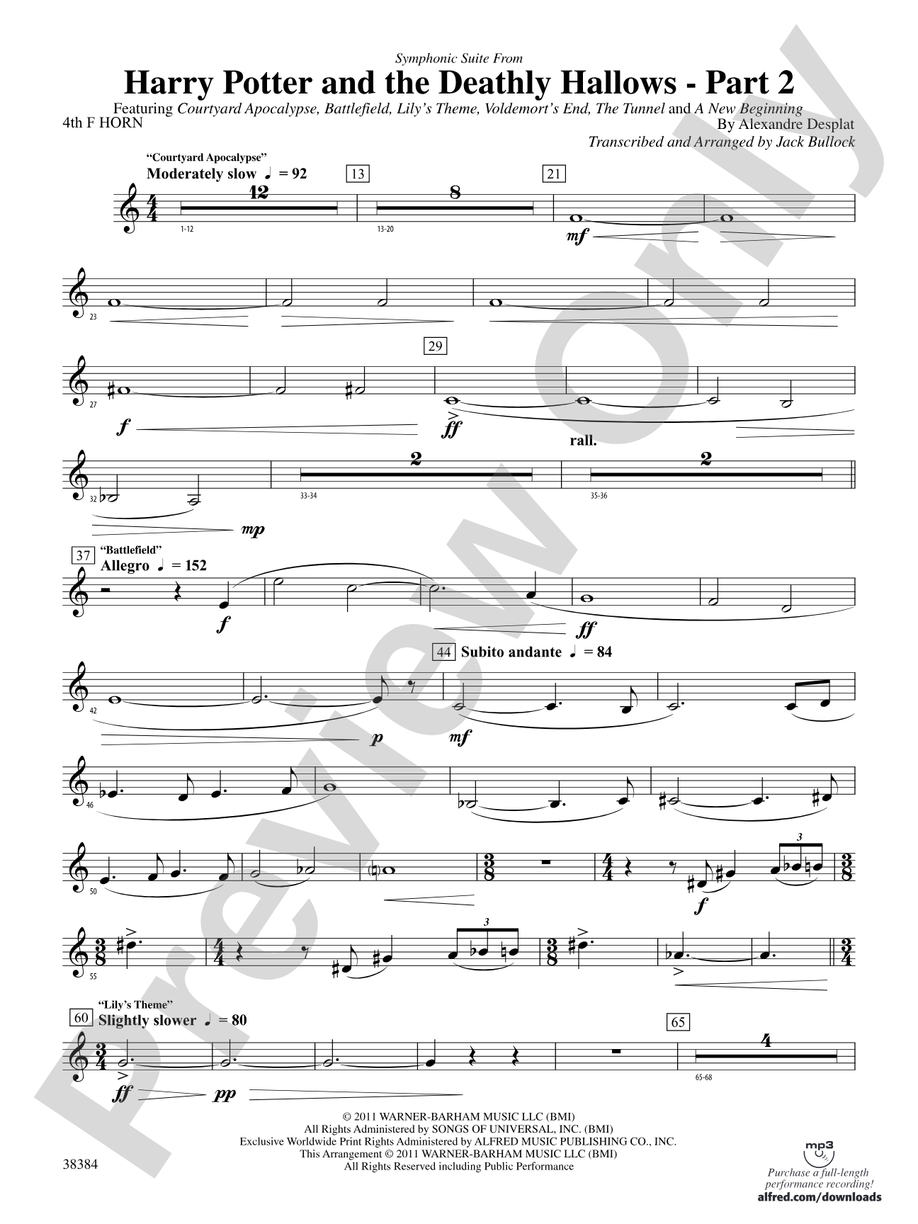 Harry Potter and the Deathly Hallows, Part 2, Symphonic Suite from: 4th F Horn