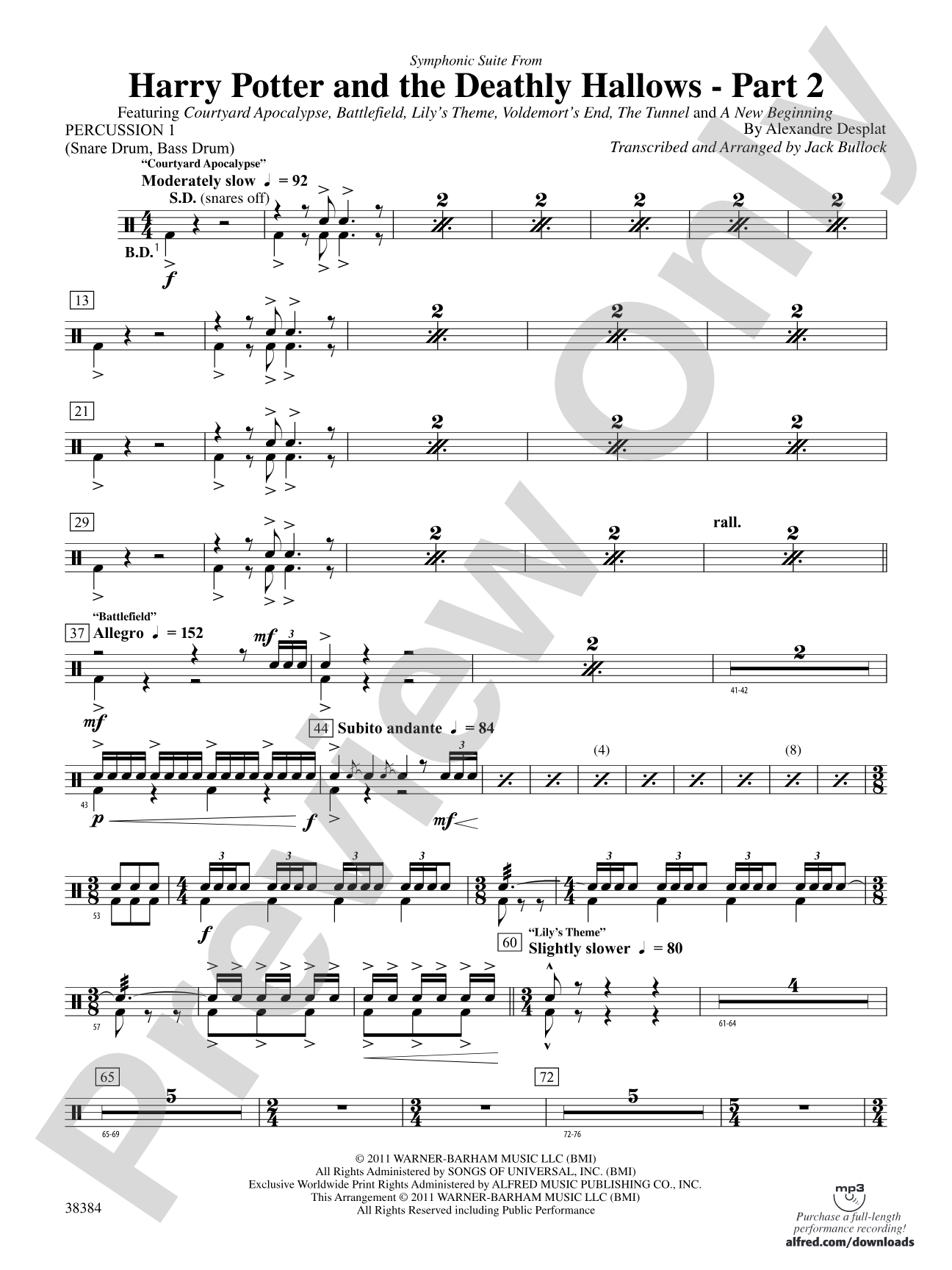 Harry Potter and the Deathly Hallows, Part 2, Symphonic Suite from: 1st Percussion