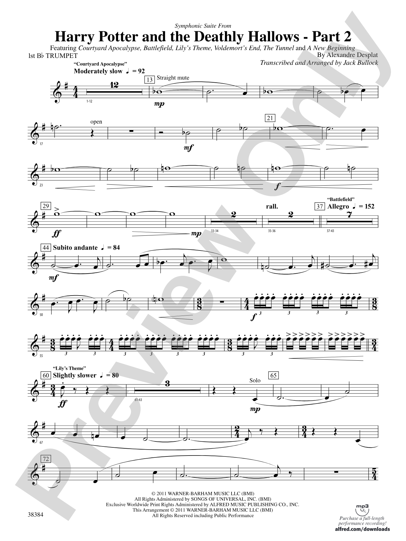 Harry Potter and the Deathly Hallows, Part 2, Symphonic Suite from: 1st B-flat Trumpet