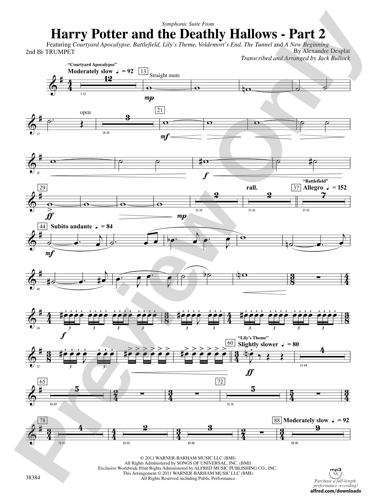 Harry Potter and the Deathly Hallows, Part 2, Symphonic Suite from: 2nd B-flat Trumpet