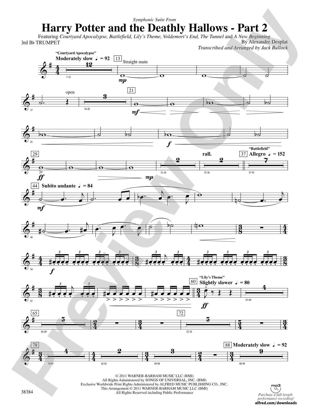 Harry Potter and the Deathly Hallows, Part 2, Symphonic Suite from: 3rd B-flat Trumpet