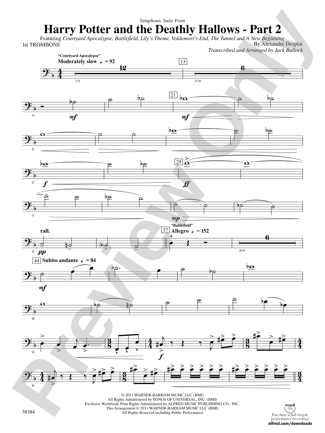 Harry Potter and the Deathly Hallows, Part 2, Symphonic Suite from: 1st Trombone