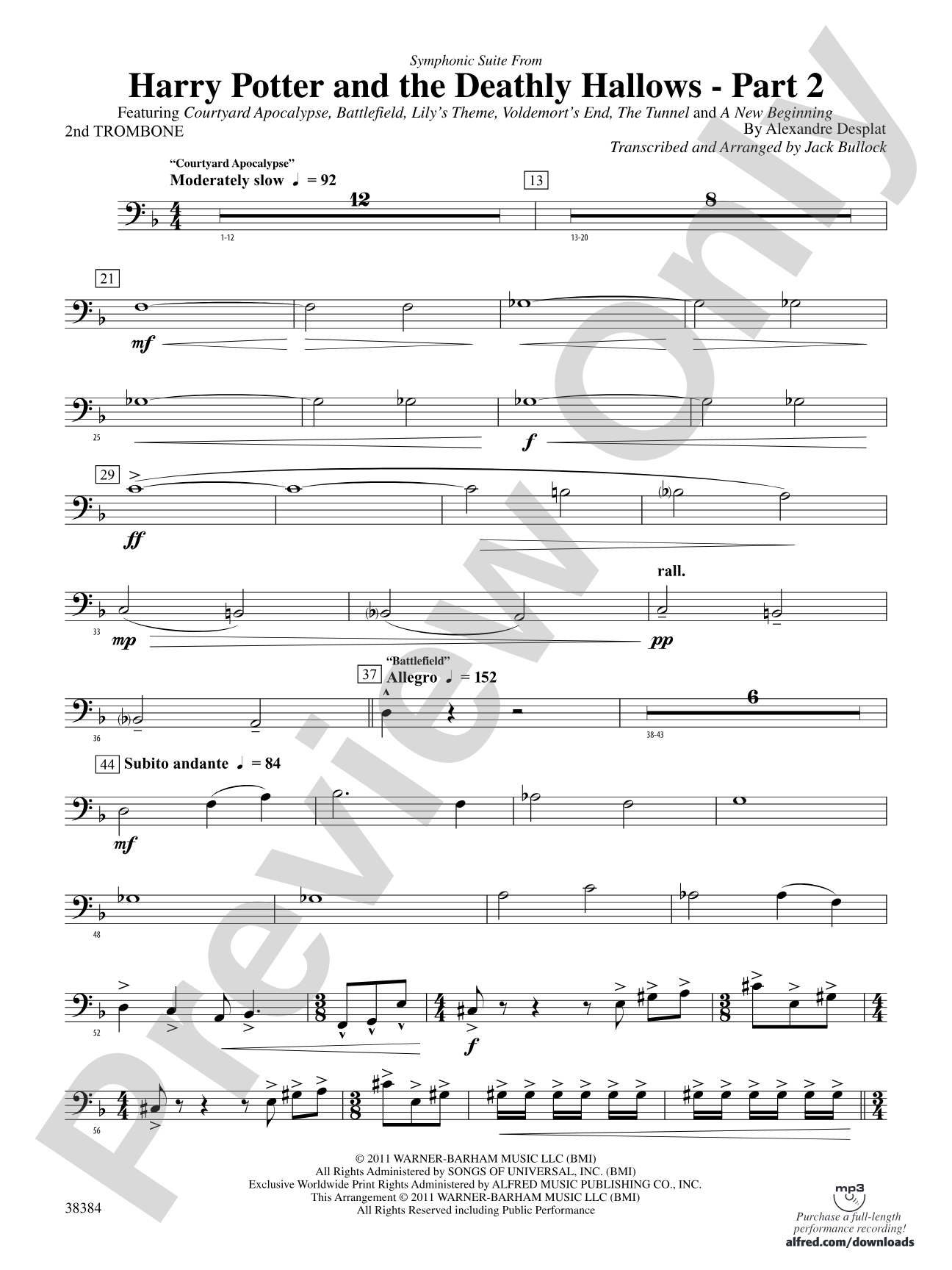 Harry Potter and the Deathly Hallows, Part 2, Symphonic Suite from: 2nd Trombone
