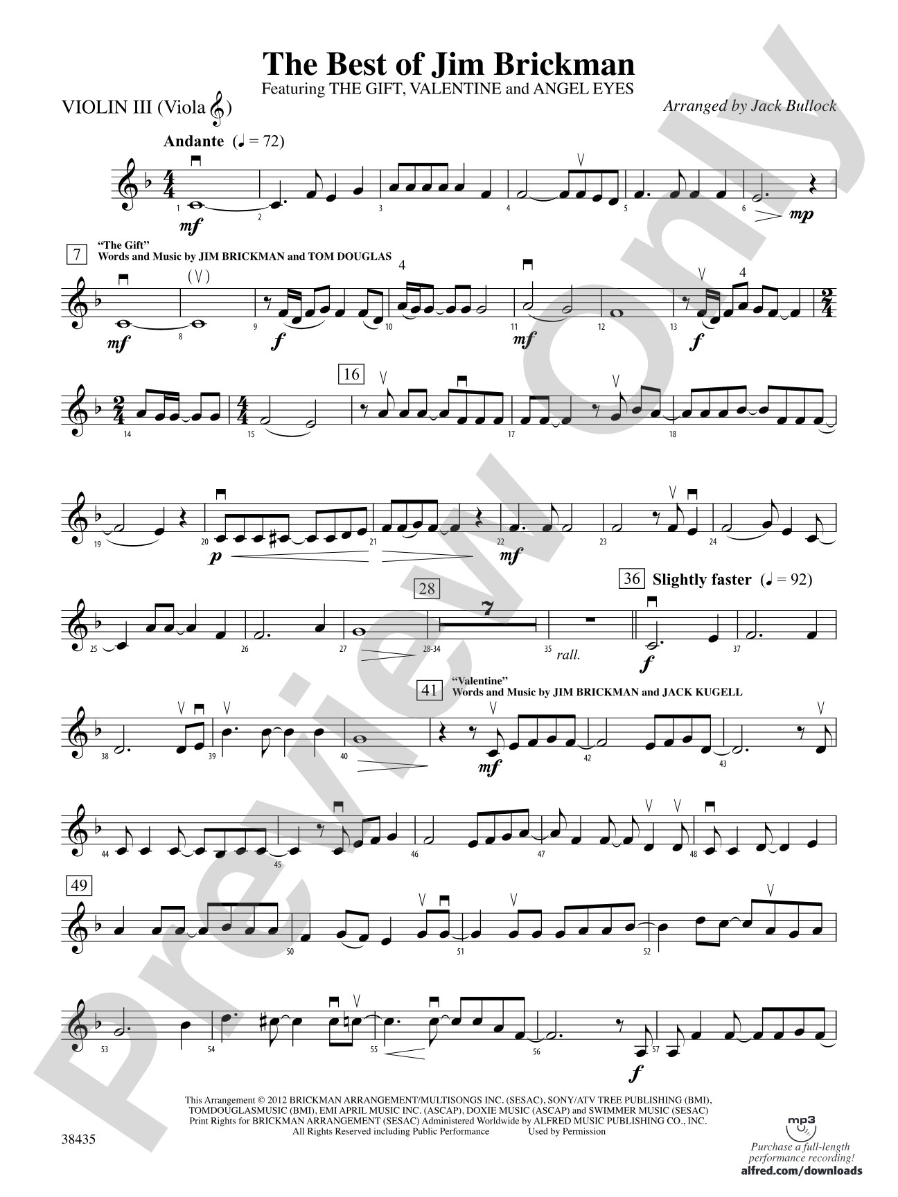 The Best of Jim Brickman: 3rd Violin (Viola [TC])