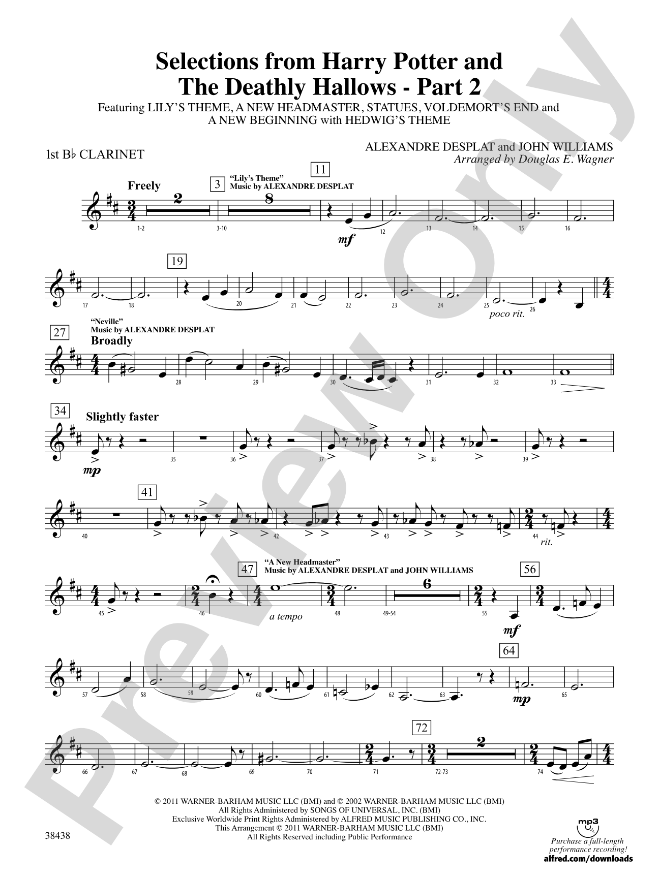 Harry Potter and the Deathly Hallows, Part 2, Selections from: 1st B-flat Clarinet