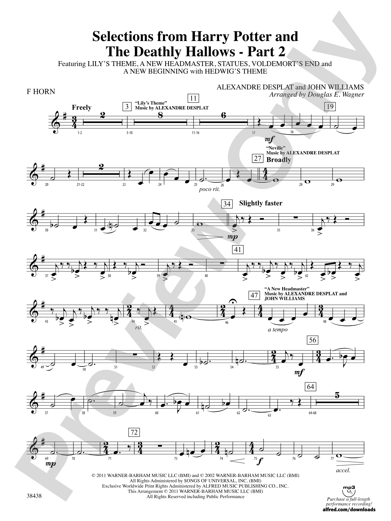 Harry Potter and the Deathly Hallows, Part 2, Selections from: 1st F Horn