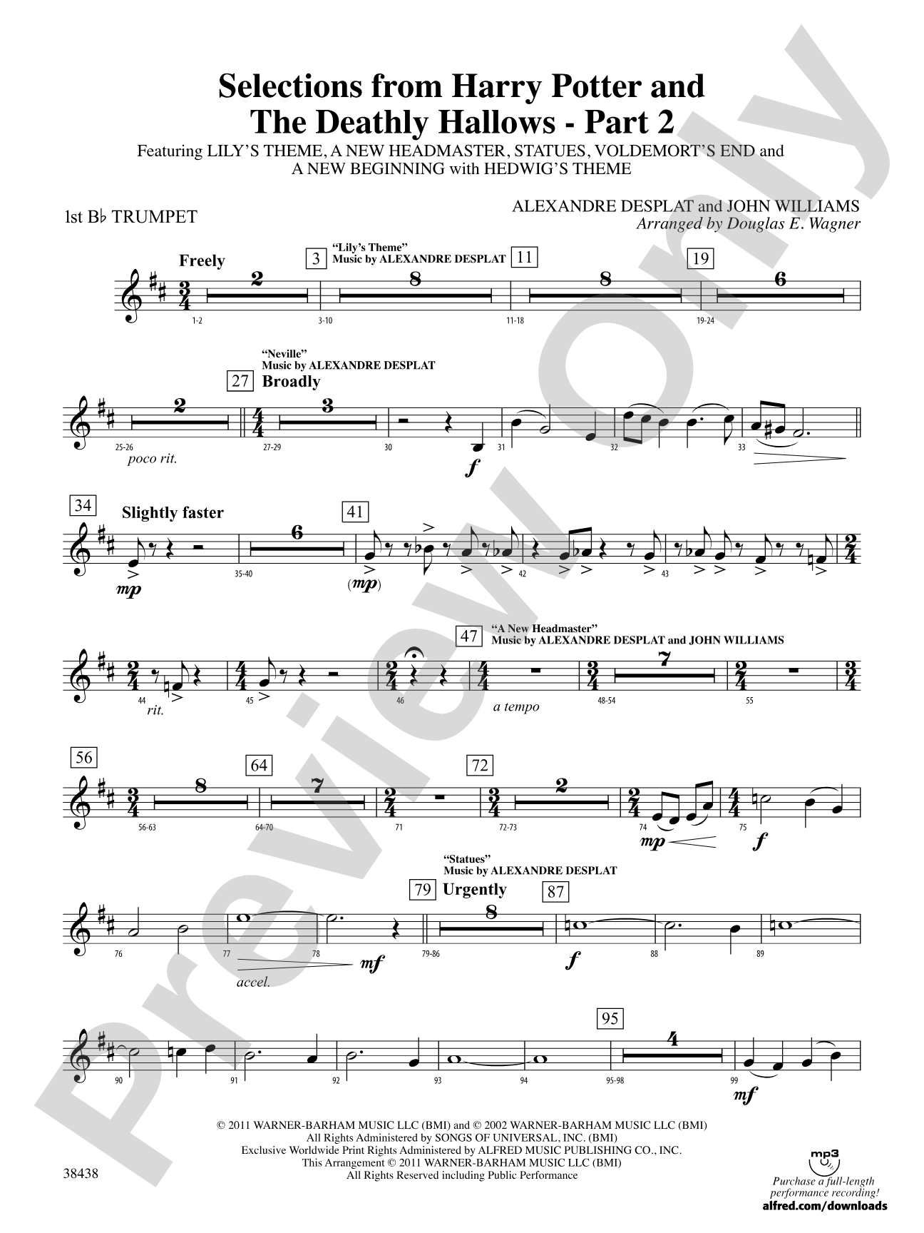 Harry Potter and the Deathly Hallows, Part 2, Selections from: 1st B-flat Trumpet