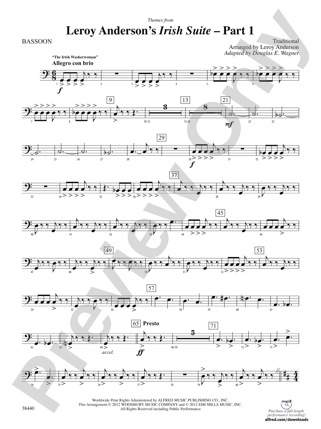Leroy Anderson's Irish Suite, Part 1 (Themes from): Bassoon