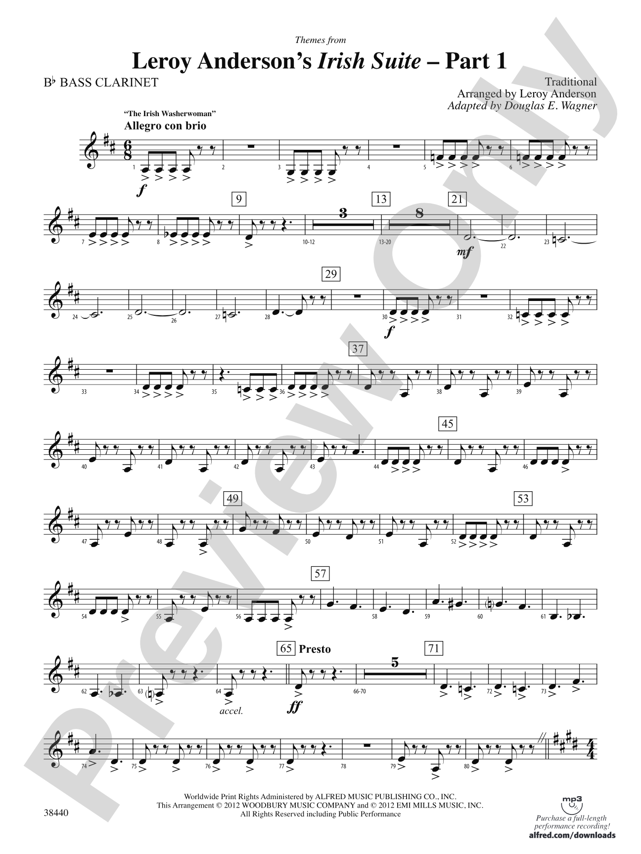 Leroy Anderson's Irish Suite, Part 1 (Themes from): B-flat Bass Clarinet