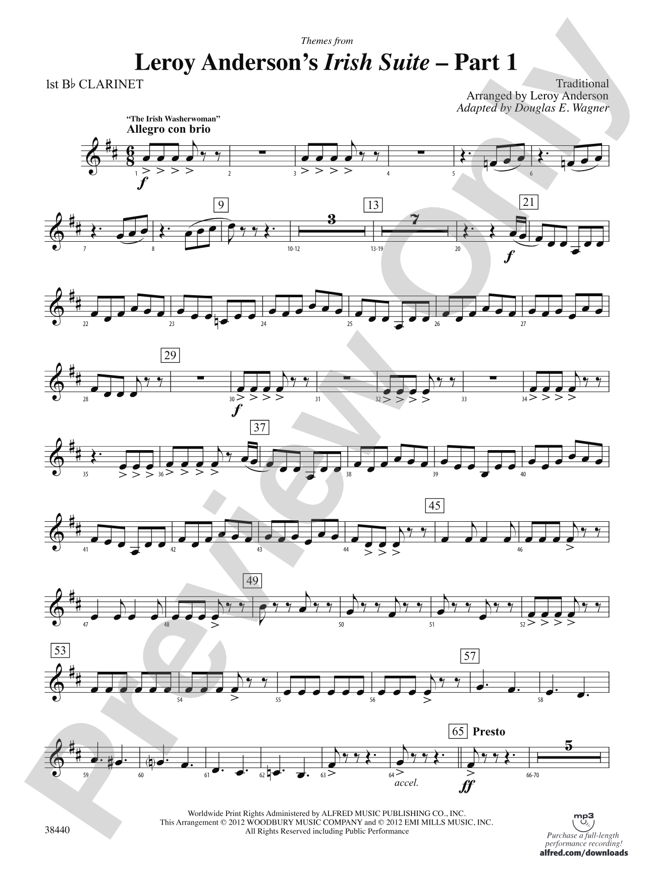 Leroy Anderson's Irish Suite, Part 1 (Themes from): 1st B-flat Clarinet