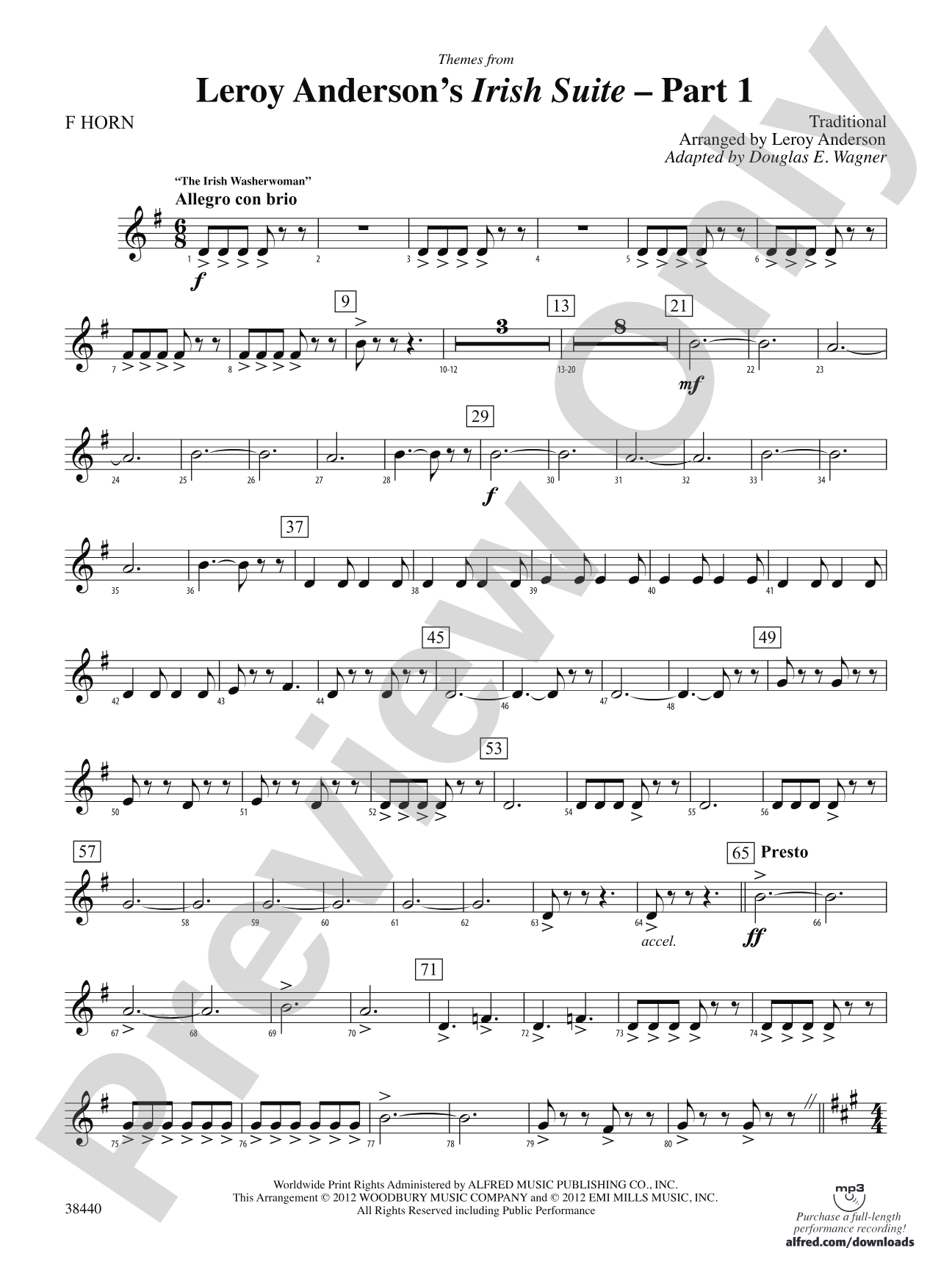 Leroy Anderson's Irish Suite, Part 1 (Themes from): 1st F Horn
