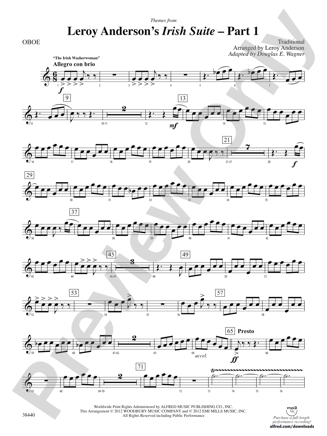 Leroy Anderson's Irish Suite, Part 1 (Themes from): Oboe