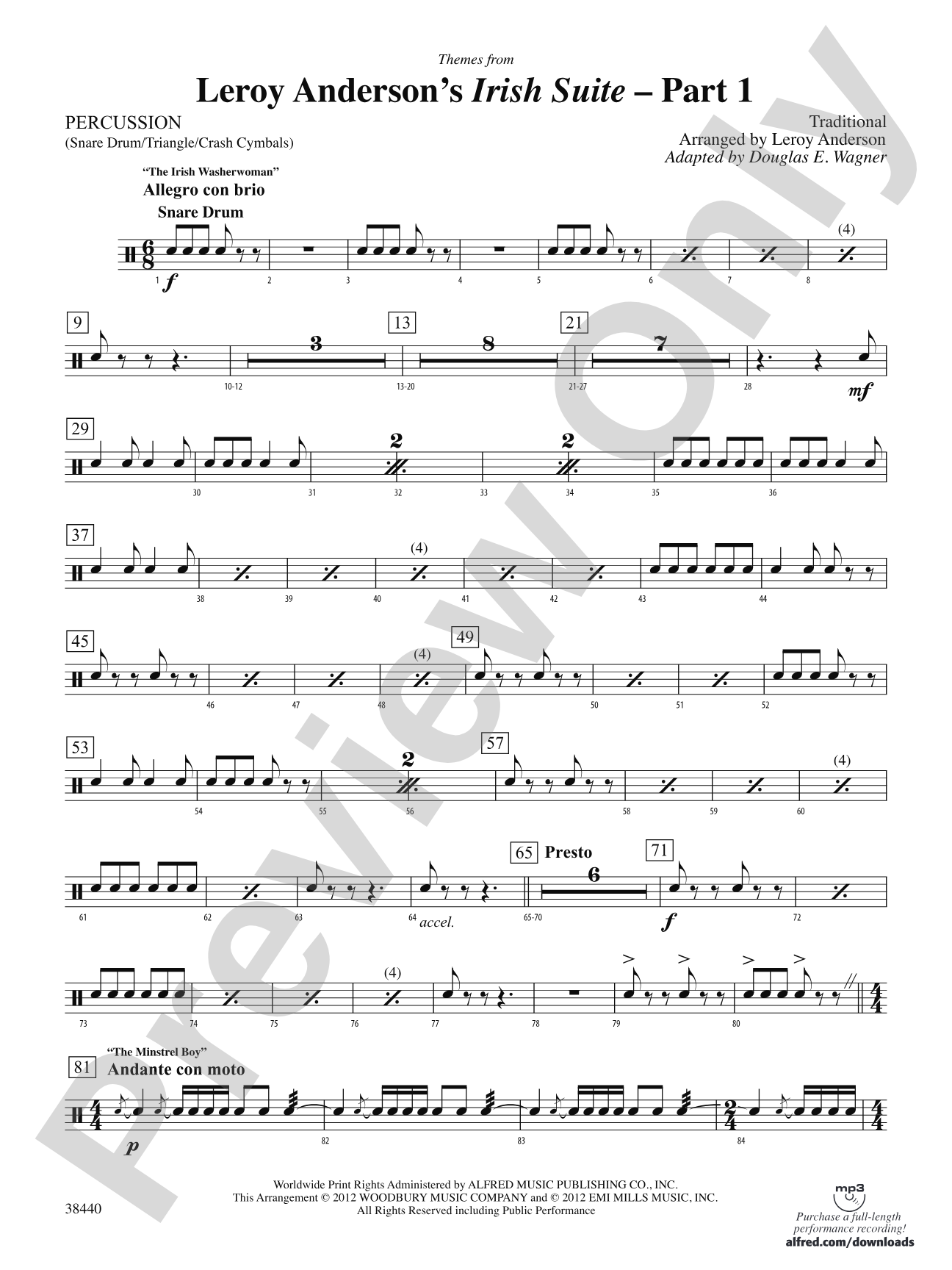 Leroy Anderson's Irish Suite, Part 1 (Themes from): 1st Percussion