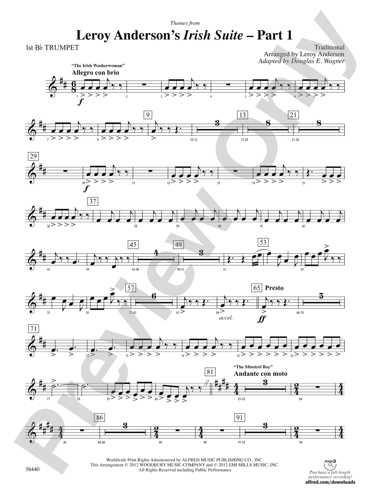 Leroy Anderson's Irish Suite, Part 1 (Themes from): 1st B-flat Trumpet