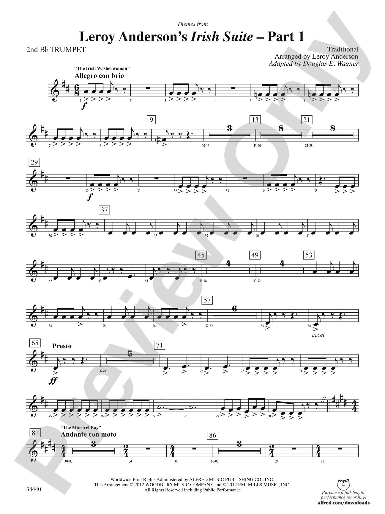 Leroy Anderson's Irish Suite, Part 1 (Themes from): 2nd B-flat Trumpet