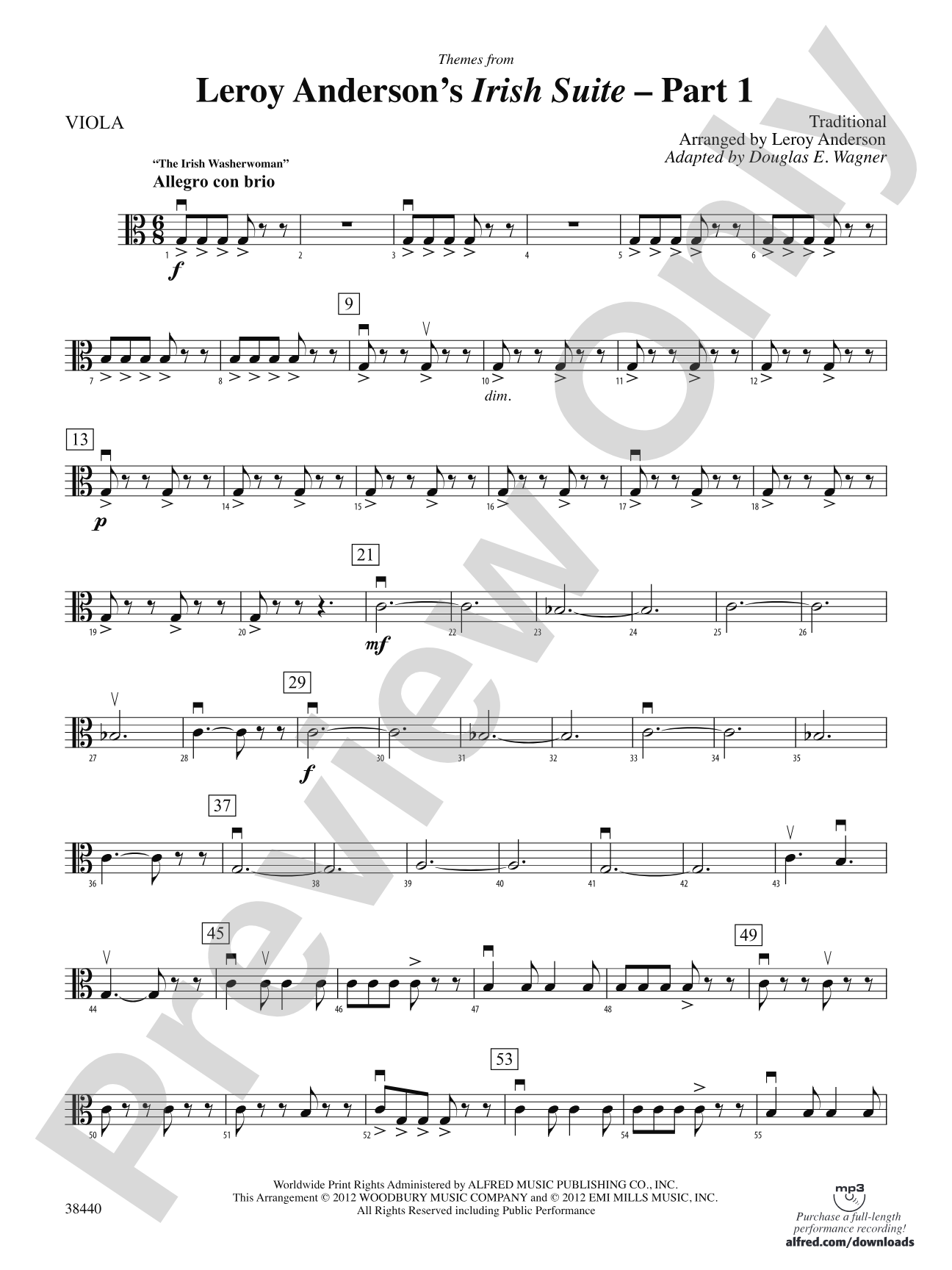 Leroy Anderson's Irish Suite, Part 1 (Themes from): Viola
