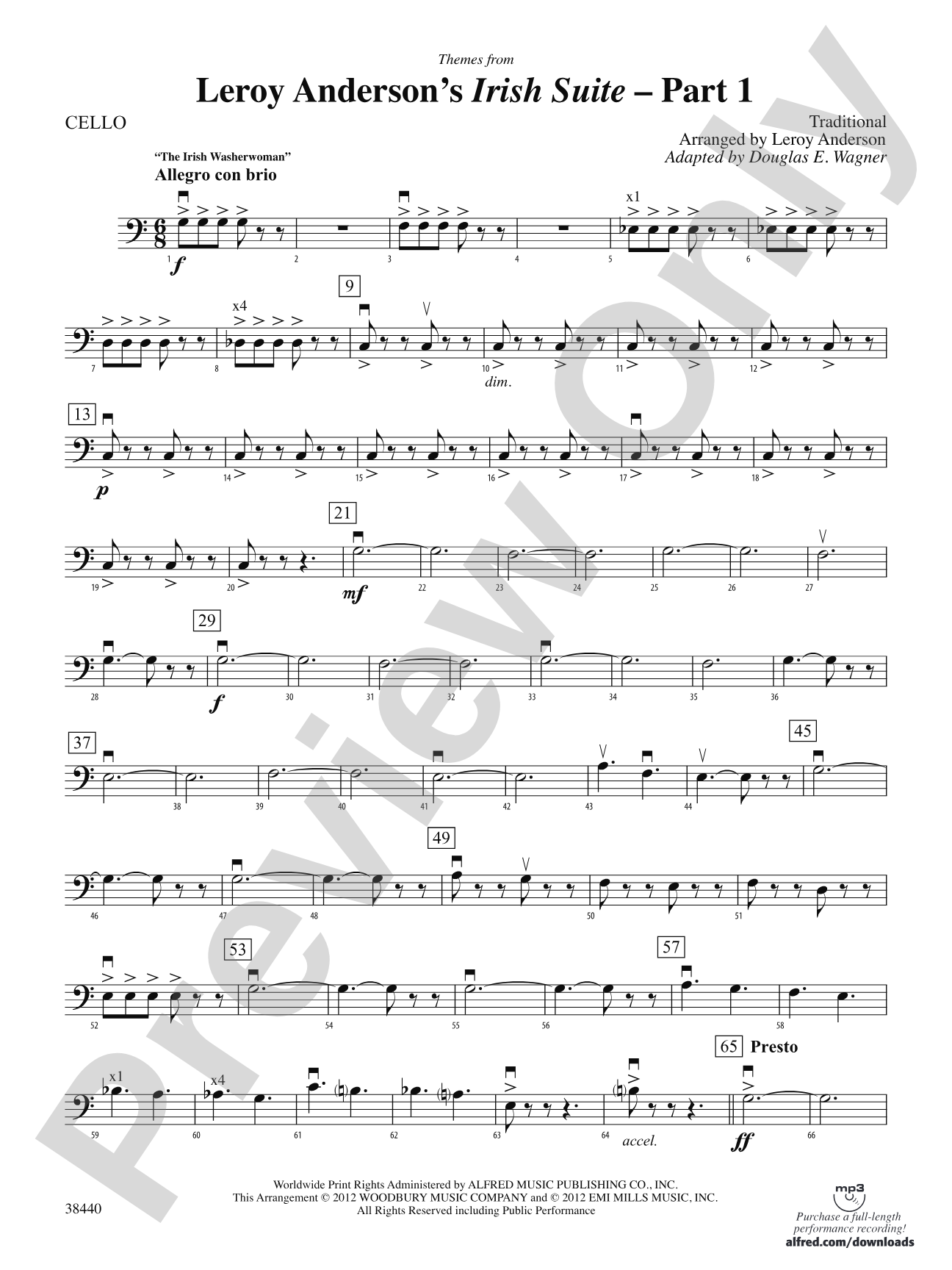 Leroy Anderson's Irish Suite, Part 1 (Themes from): Cello