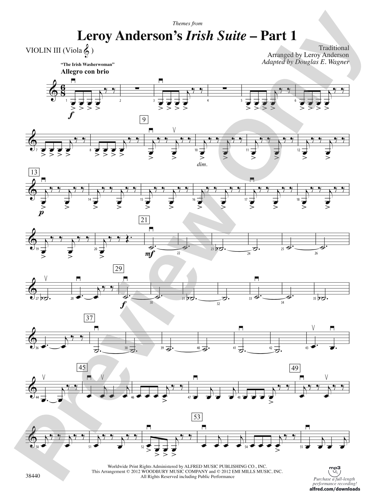 Leroy Anderson's Irish Suite, Part 1 (Themes from): 3rd Violin (Viola [TC])
