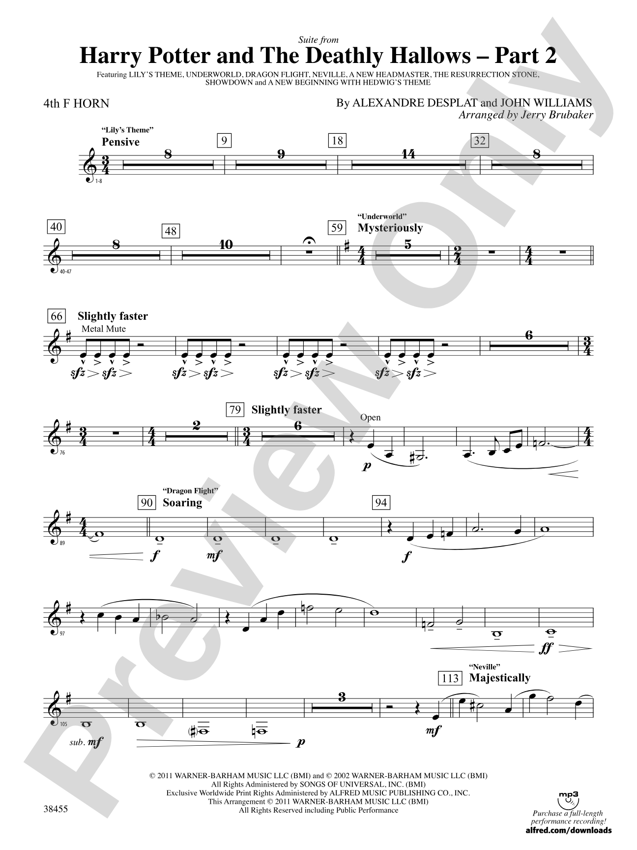 Harry Potter and the Deathly Hallows, Part 2, Suite from: 4th F Horn