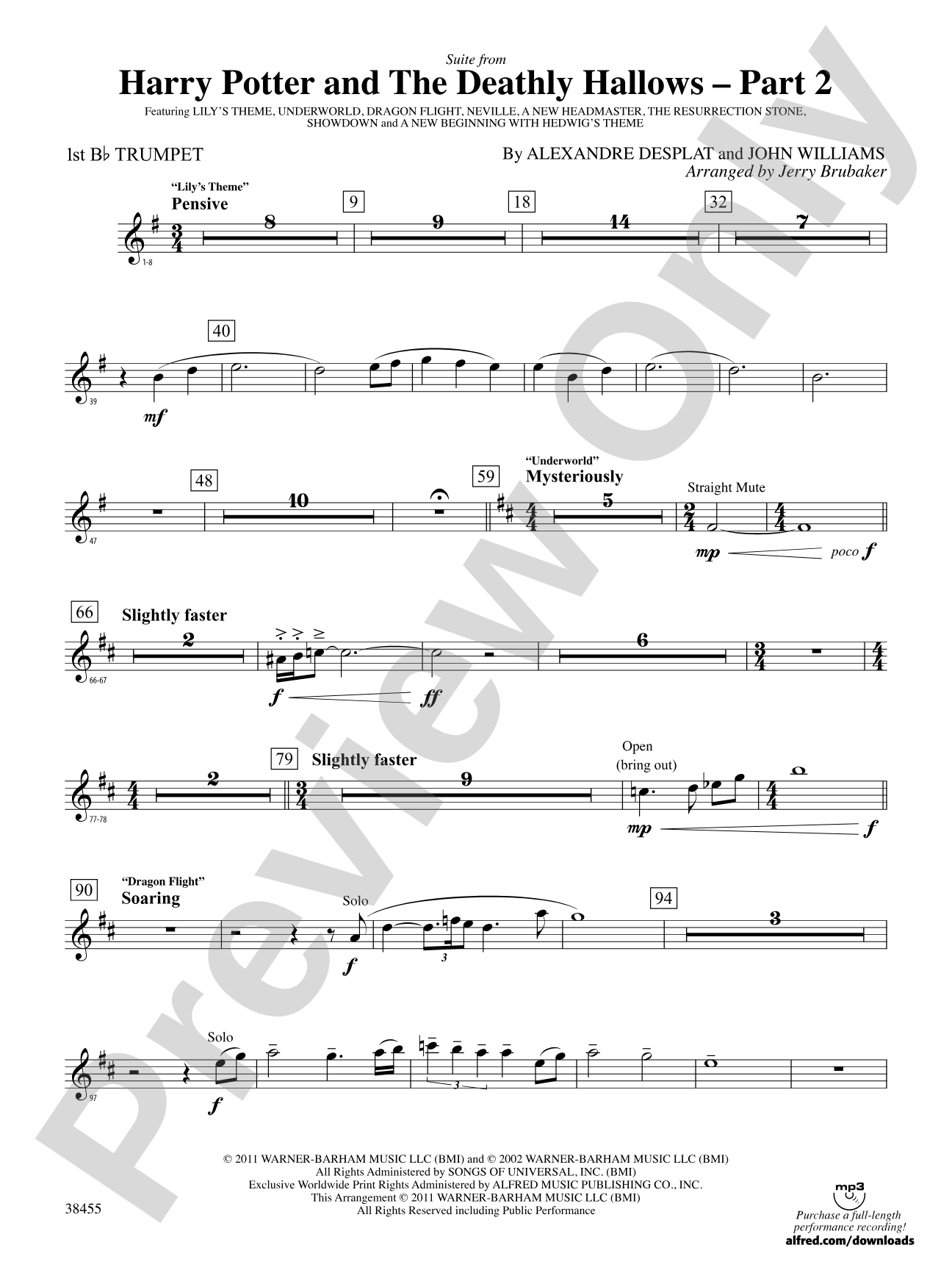 Harry Potter and the Deathly Hallows, Part 2, Suite from: 1st B-flat Trumpet