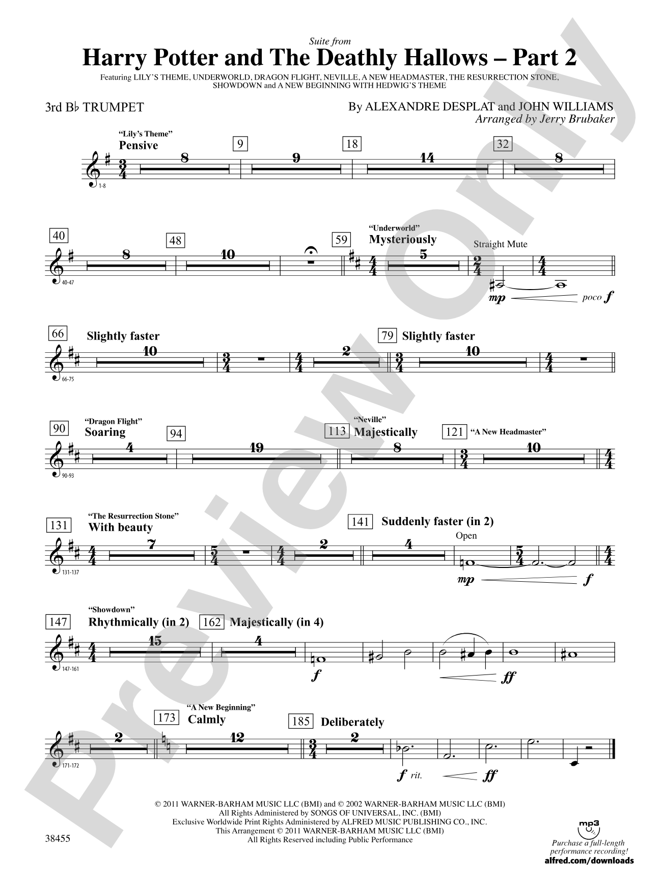 Harry Potter and the Deathly Hallows, Part 2, Suite from: 3rd B-flat Trumpet