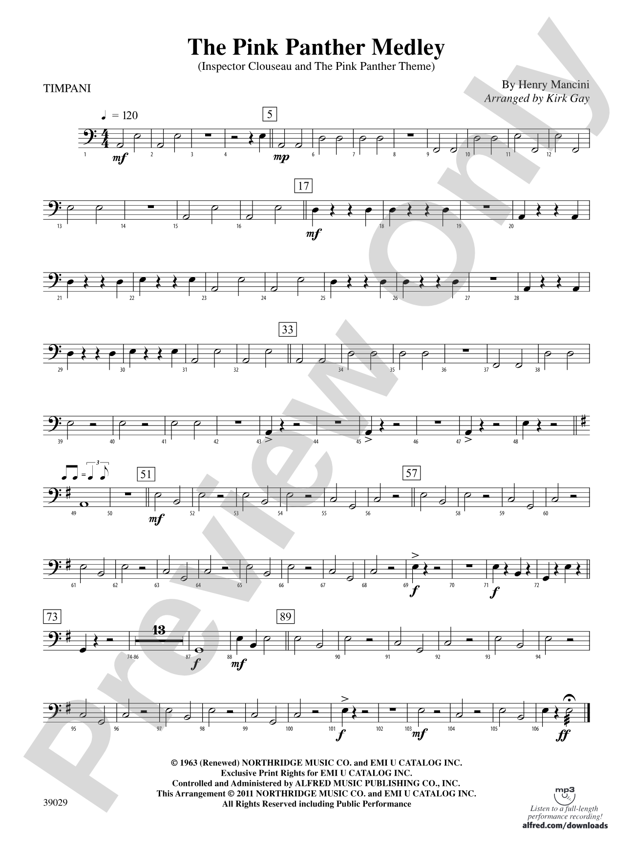 The Pink Panther Medley (Inspector Clouseau and The Pink Panther Theme): Timpani