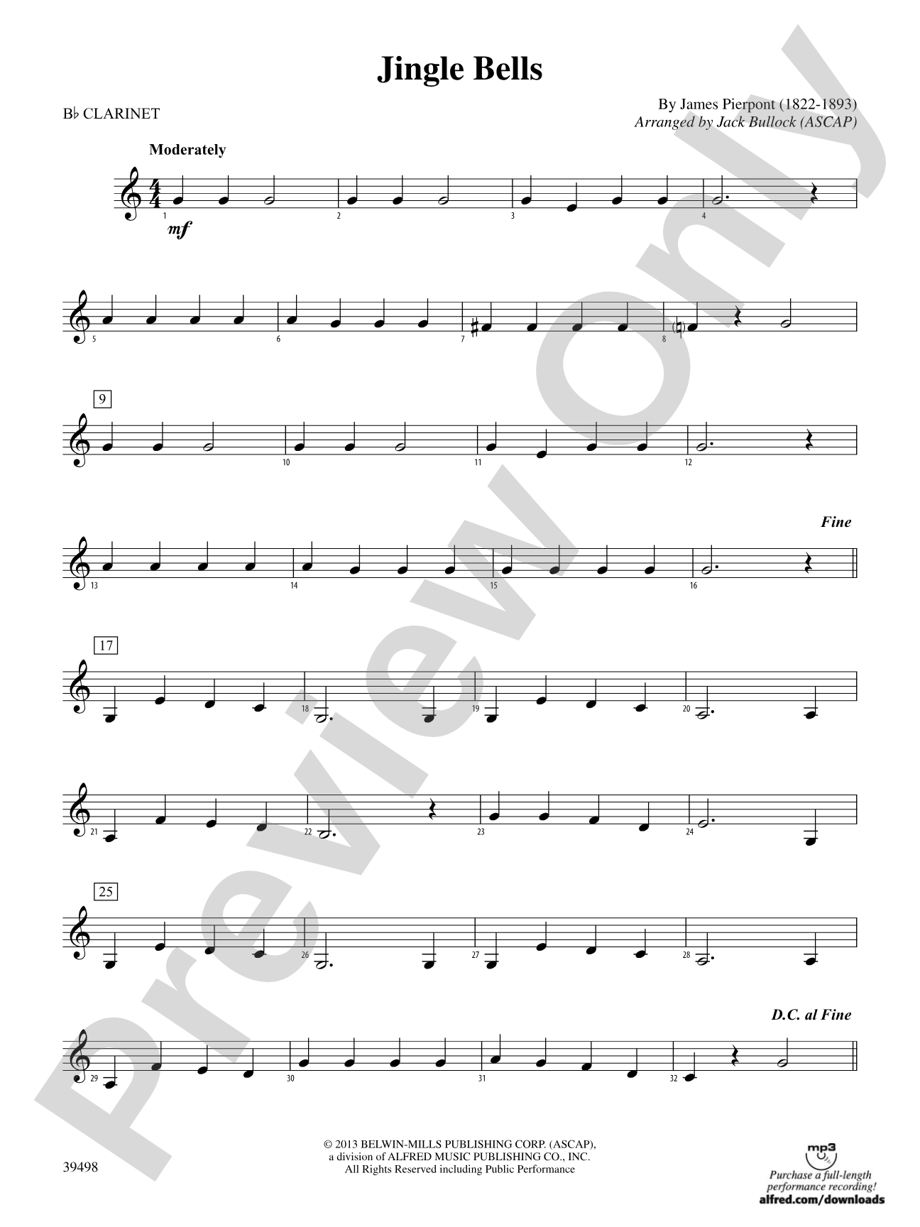 Jingle Bells: 1st B-flat Clarinet