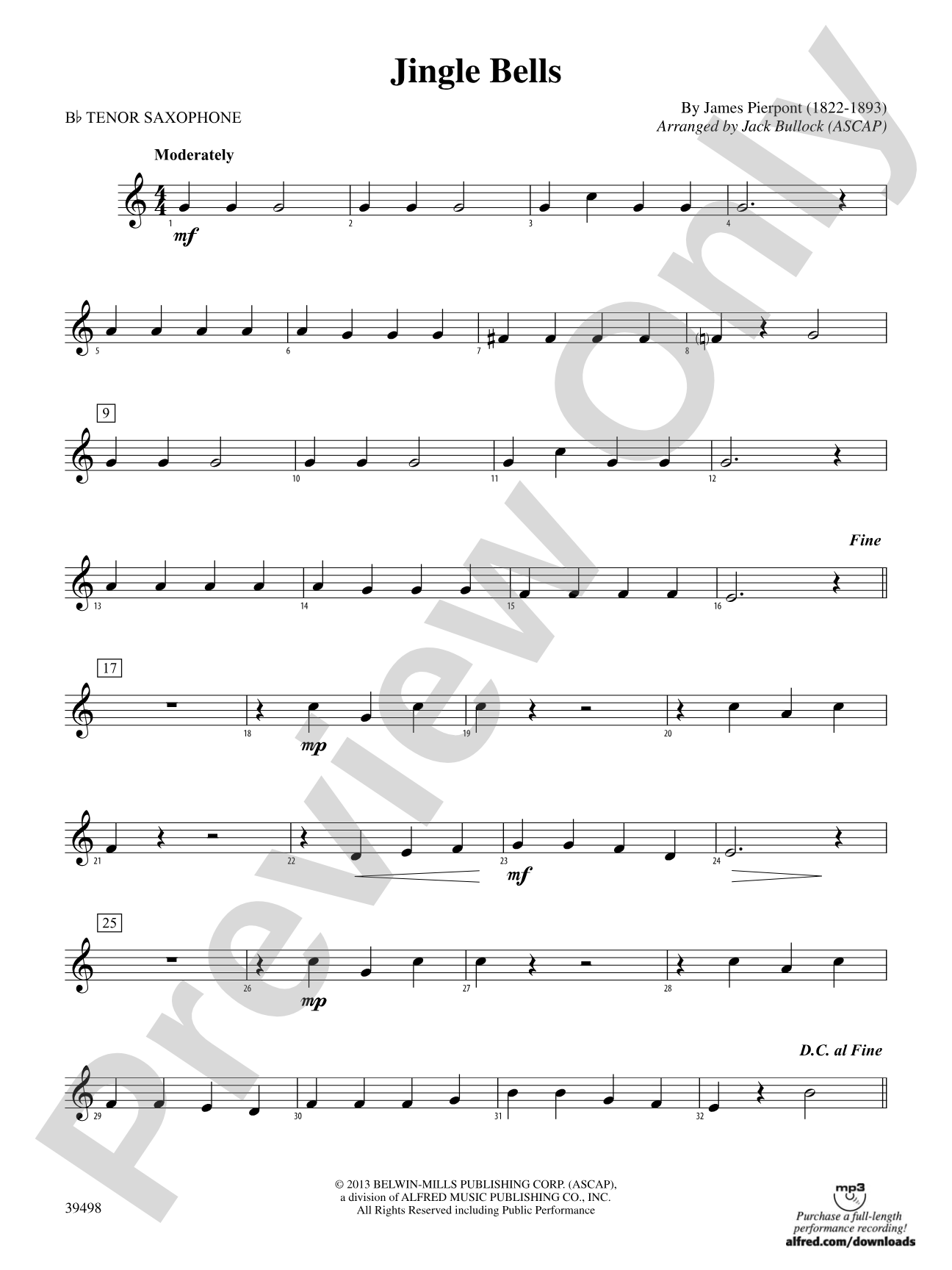 Jingle Bells: B-flat Tenor Saxophone