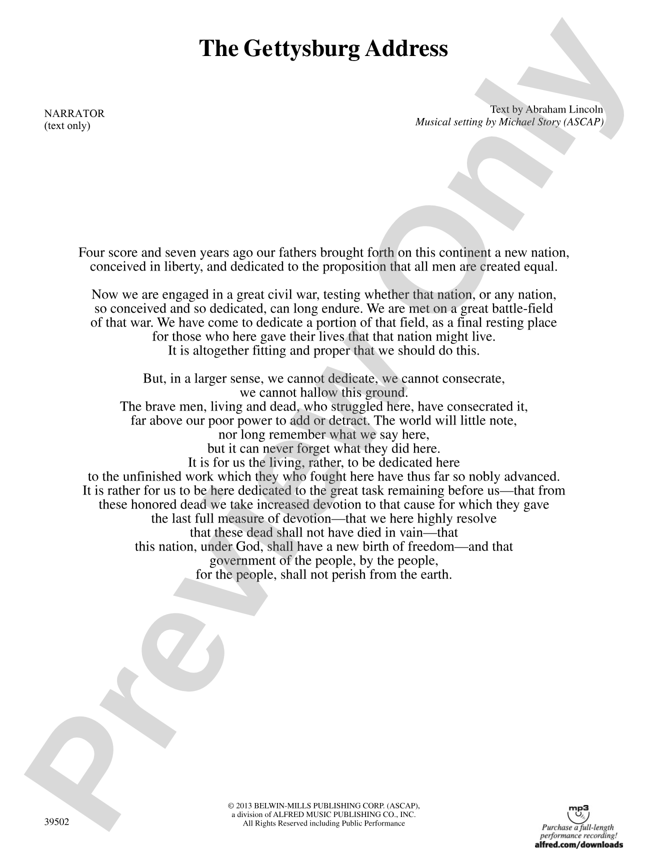 The Gettysburg Address: Narrator Text Only