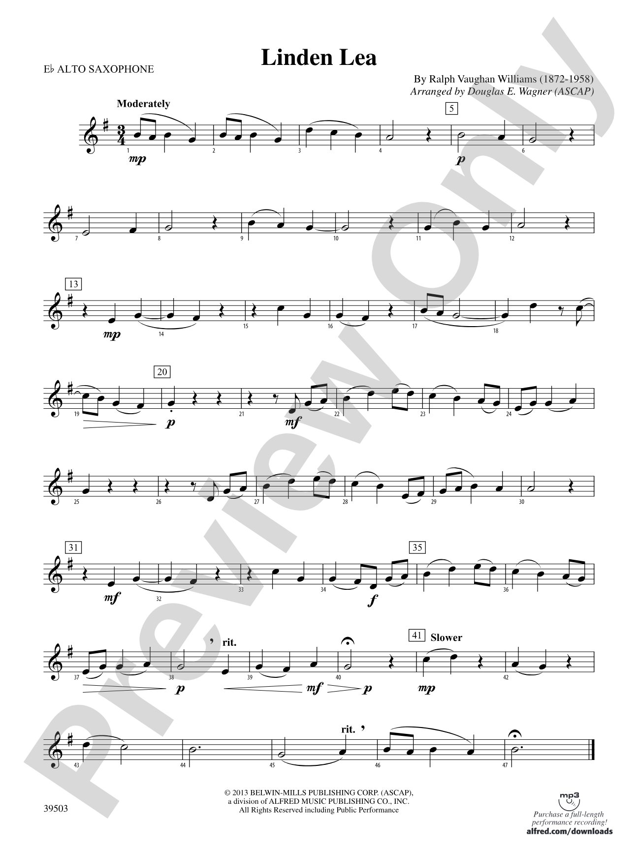 Linden Lea: E-flat Alto Saxophone