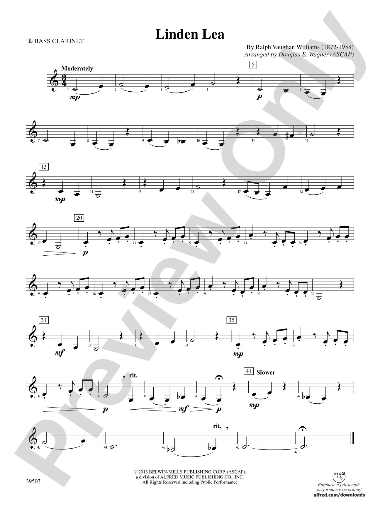 Linden Lea: B-flat Bass Clarinet
