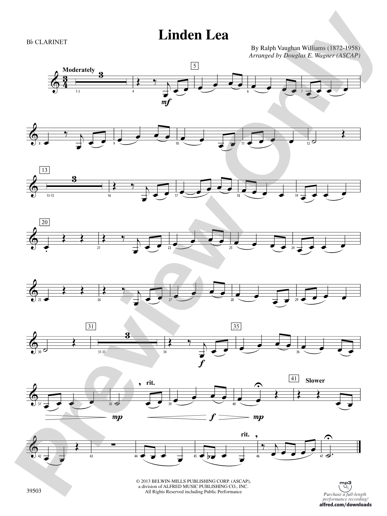 Linden Lea: 1st B-flat Clarinet