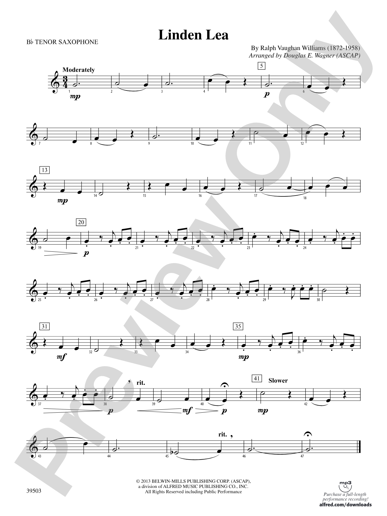 Linden Lea: B-flat Tenor Saxophone