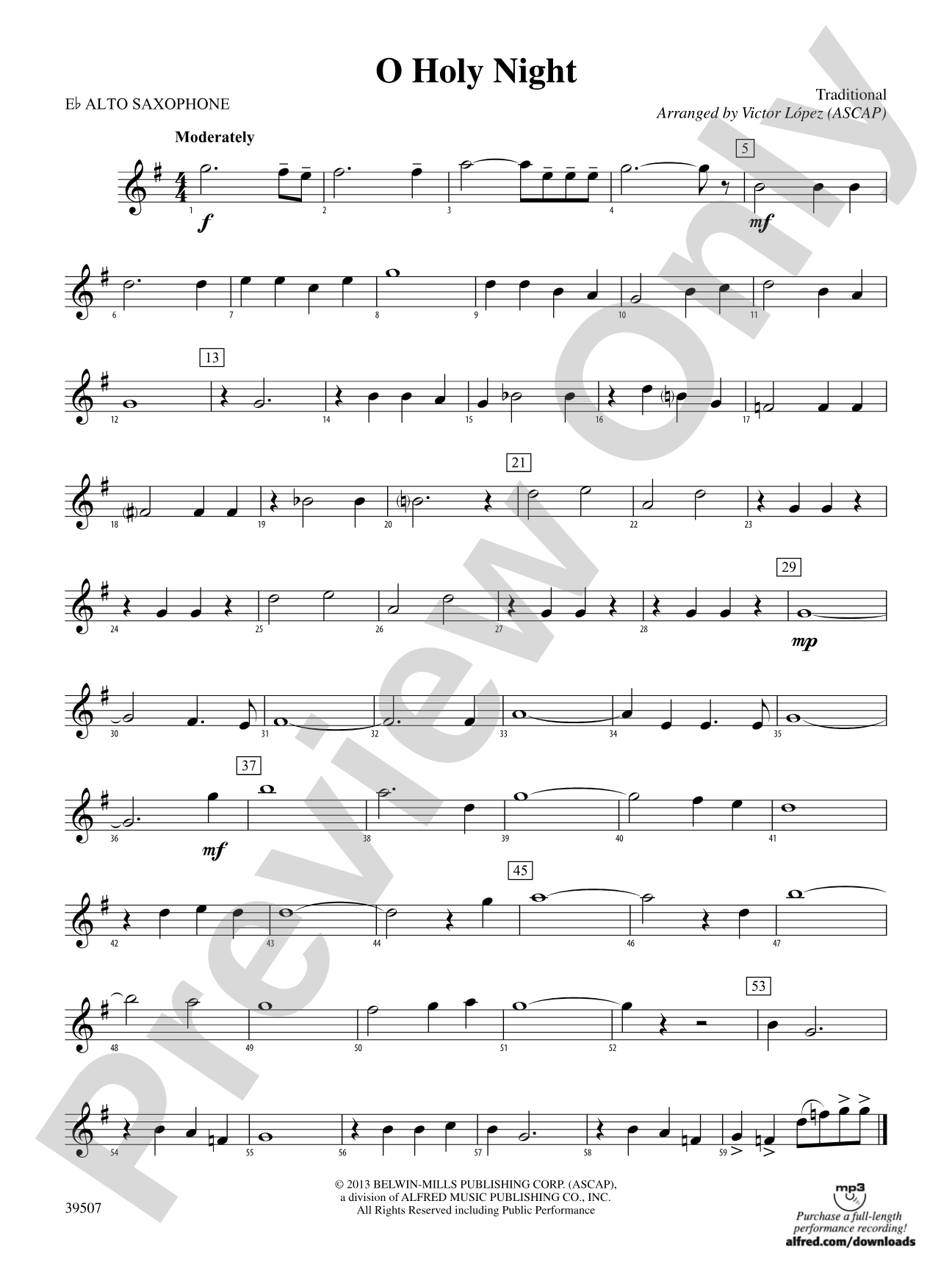 O Holy Night: E-flat Alto Saxophone