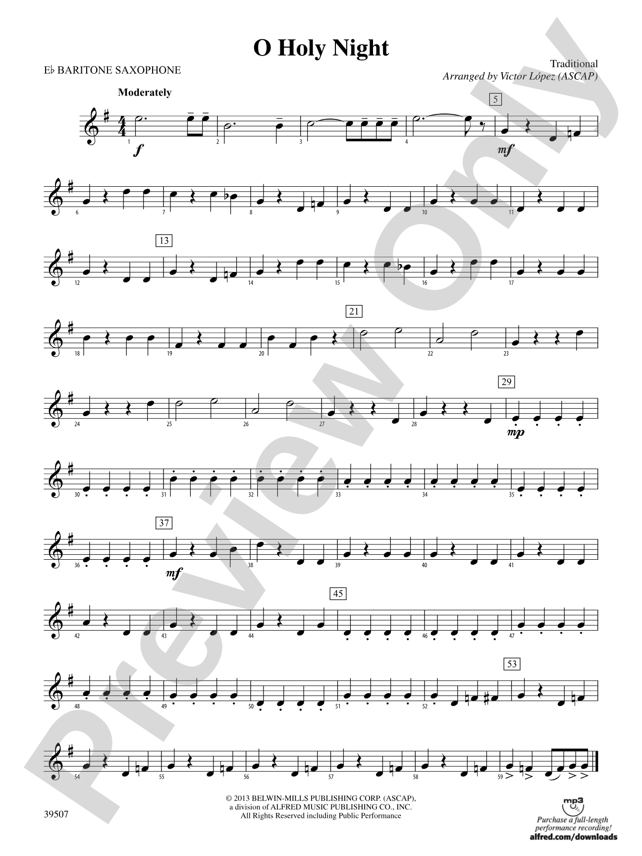 O Holy Night: E-flat Baritone Saxophone