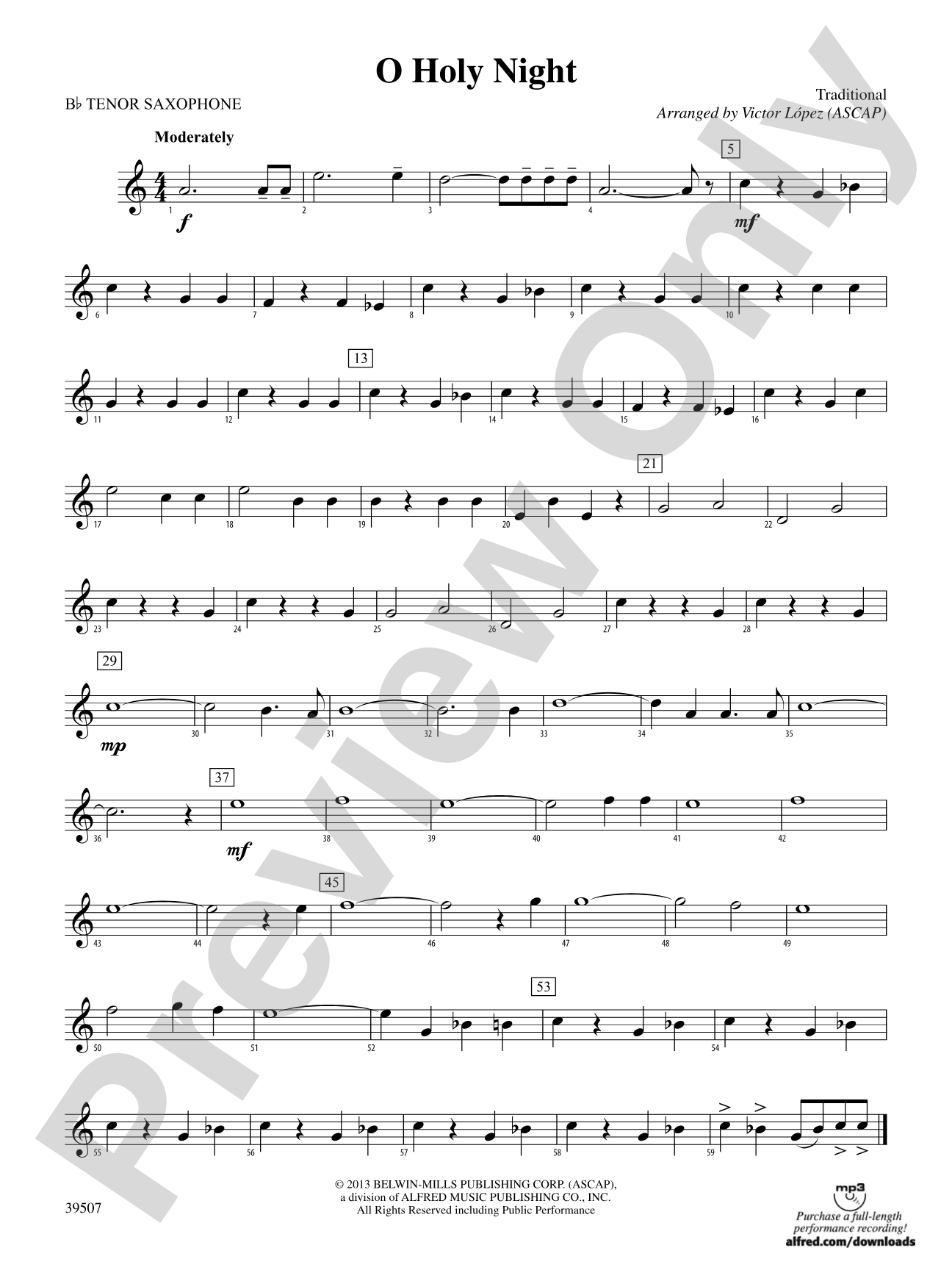 O Holy Night: B-flat Tenor Saxophone