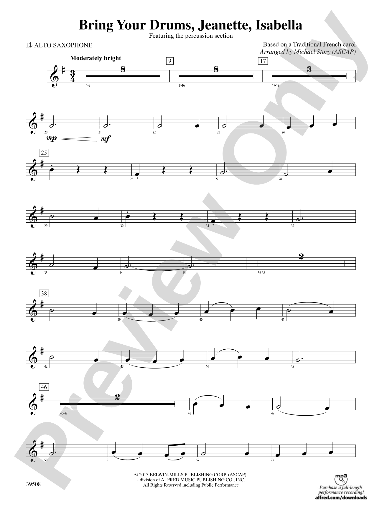 Bring Your Drums, Jeanette, Isabella: E-flat Alto Saxophone
