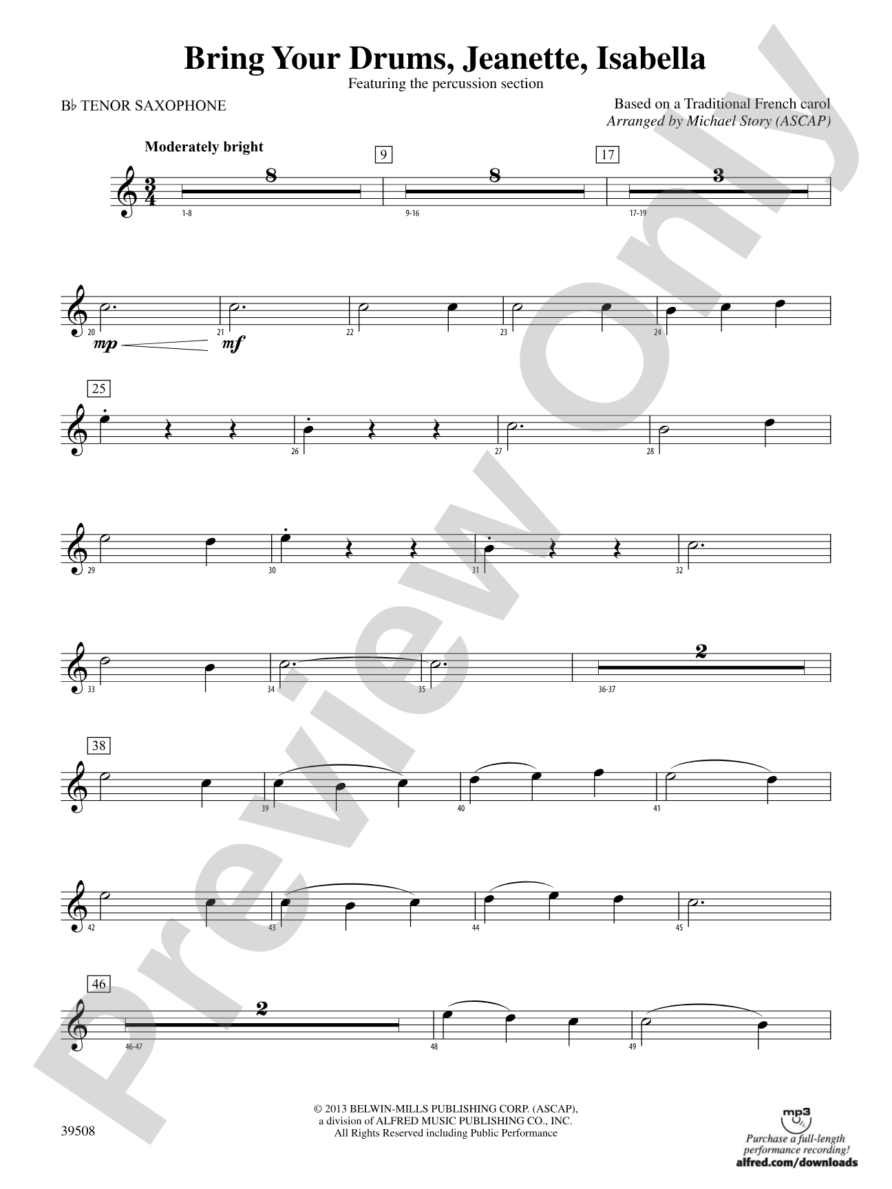 Bring Your Drums, Jeanette, Isabella: B-flat Tenor Saxophone