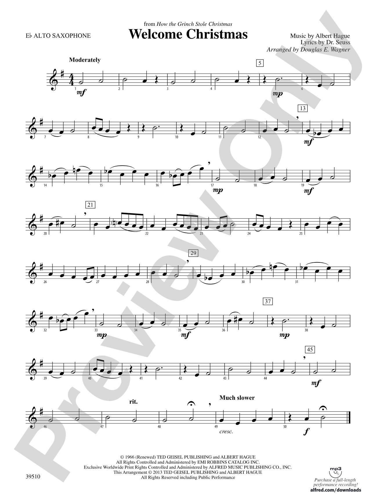 Welcome Christmas (from How the Grinch Stole Christmas): E-flat Alto Saxophone