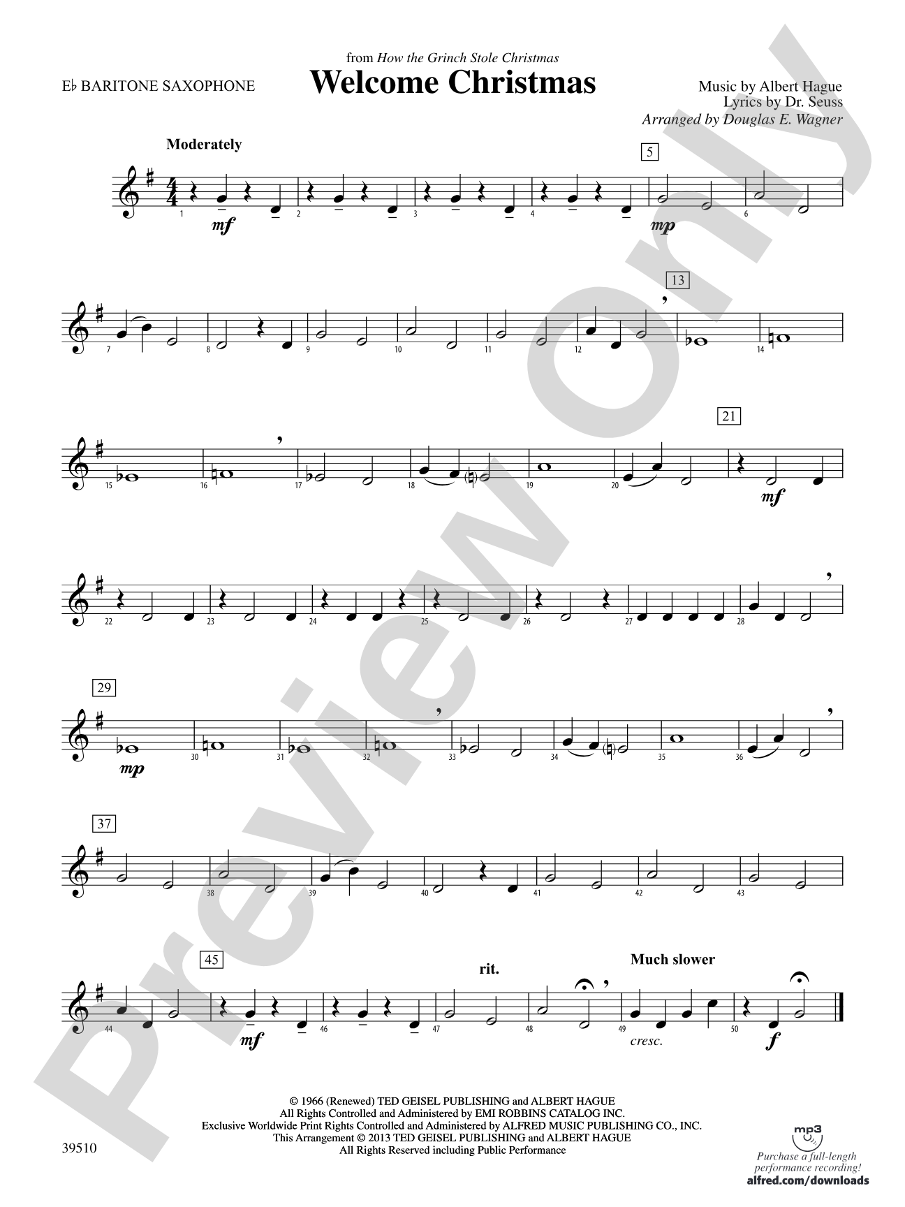Welcome Christmas (from How the Grinch Stole Christmas): E-flat Baritone Saxophone