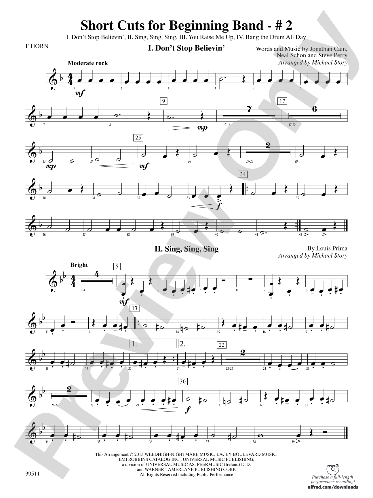 Short Cuts for Beginning Band -- #2: 1st F Horn
