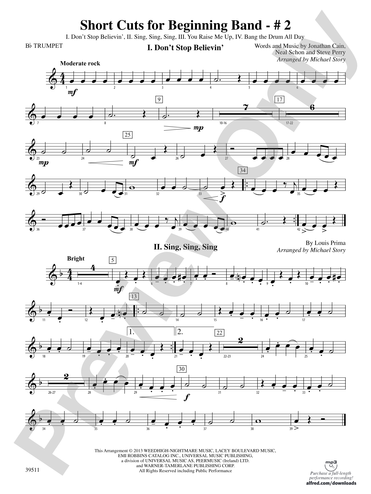 Short Cuts for Beginning Band -- #2: 1st B-flat Trumpet