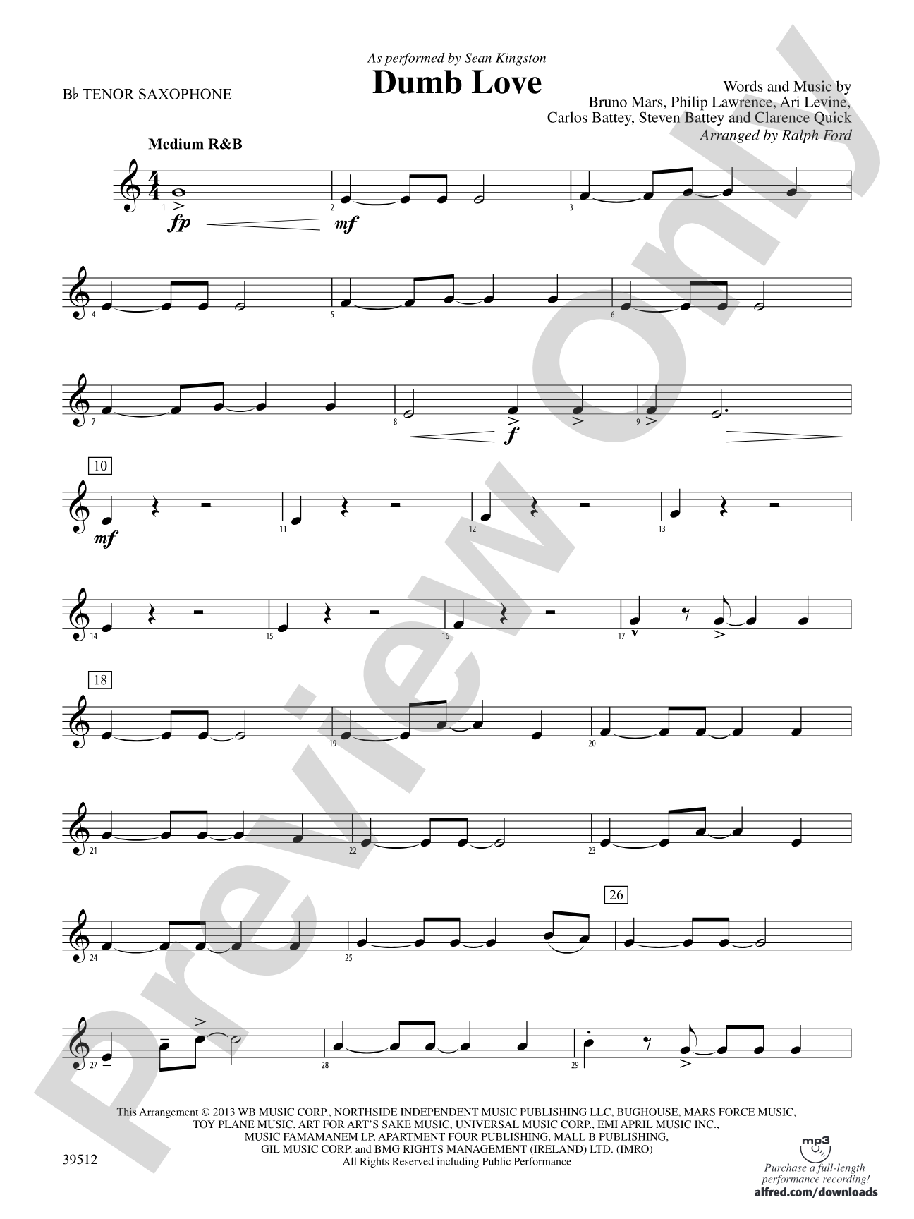 Dumb Love: B-flat Tenor Saxophone